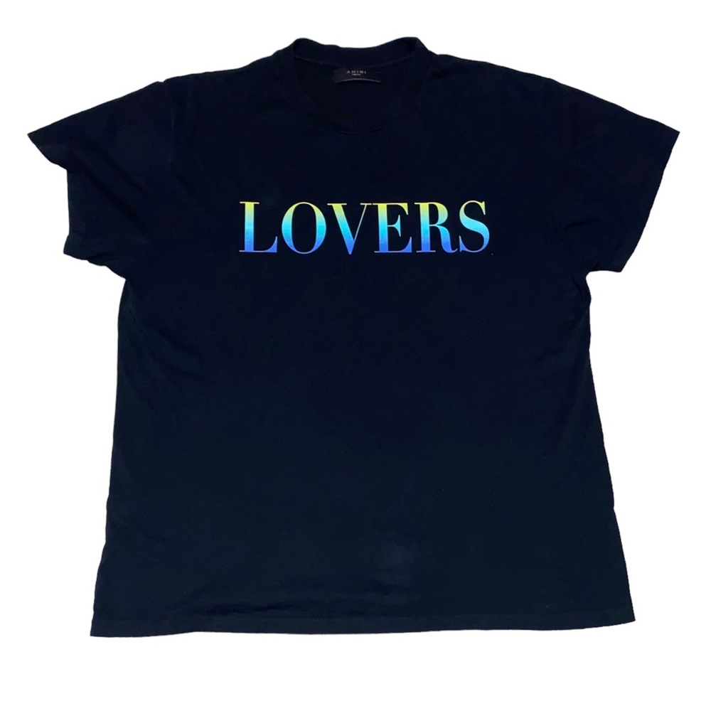 Amiri Lovers Colorful Heart Black Short Sleeved T Shirt Size Medium